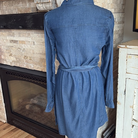 Lily Sky dark denim chambray dress button down tie waist long sleeve - Picture 8 of 16